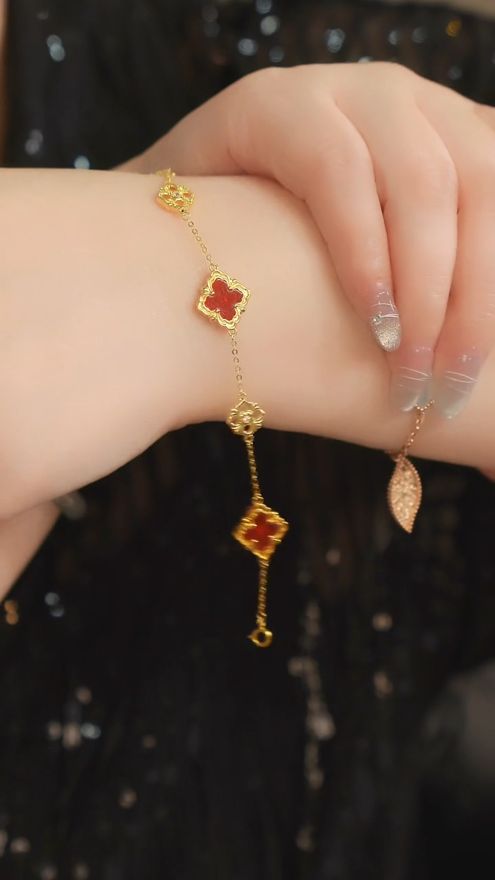 18K金镶嵌手链玛瑙/玉髓布奇