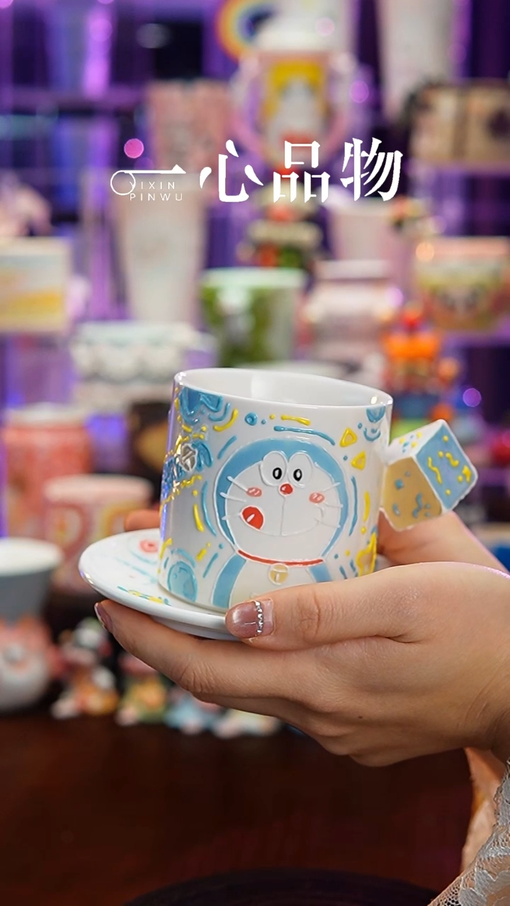 杯子瓷动*Y188景德镇手工手绘杯子摆件