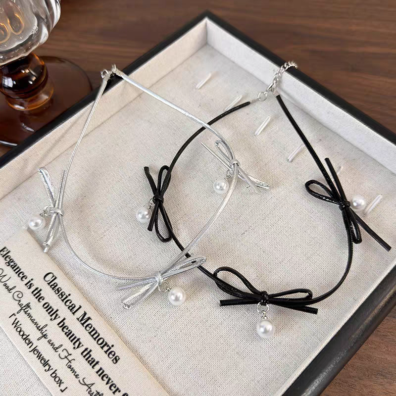 钛钢皮质吊坠 【38节福利】热卖款别致蝴蝶结珍珠氛围感ins简约项链