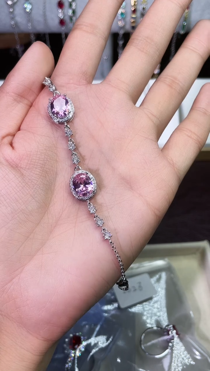 足铂镶嵌合成（培育）蓝宝石手链干枯玫瑰手链