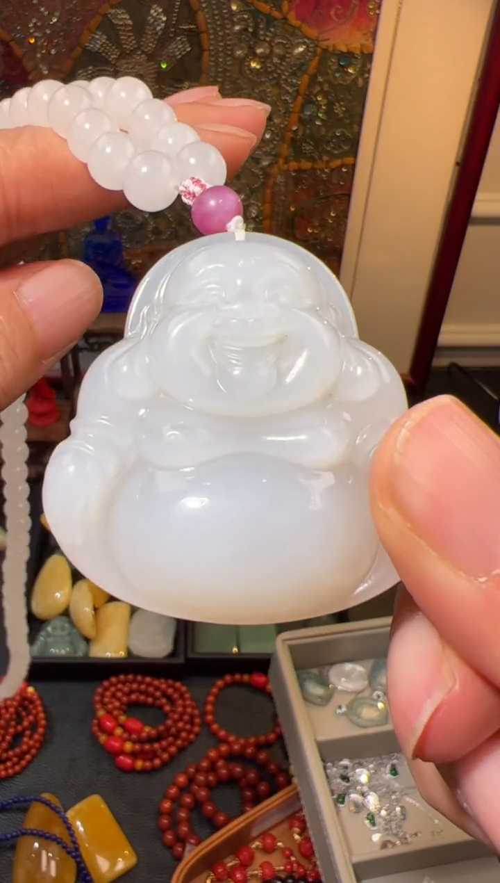 【闪购商品】和田玉吊坠(赠链)未镶嵌羊脂白大佛公吊坠（8mm珠链）
