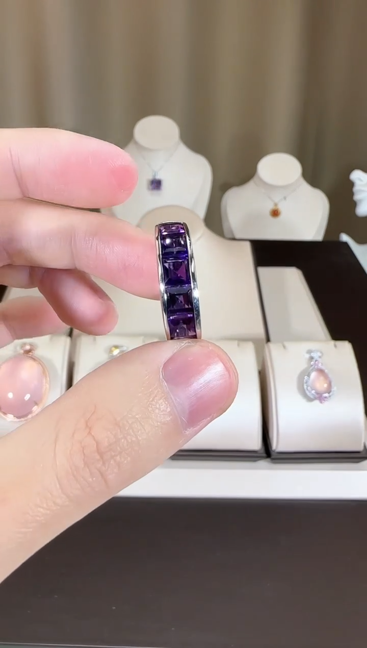 【闪购商品】紫晶戒指银S925镶嵌排戒精致款6mm