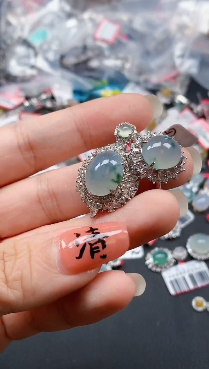 银S925镶嵌戒指翡翠天然A货缅甸翡翠