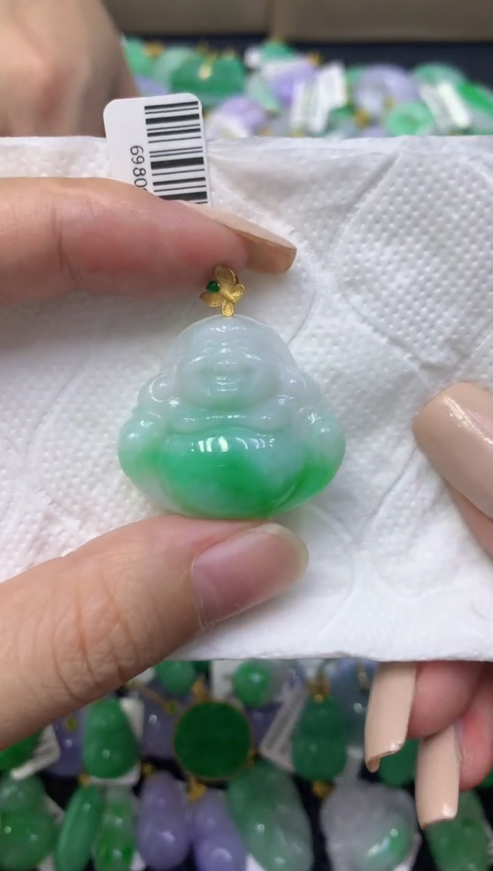颈饰18K金镶嵌翡翠天然缅甸翡翠A货