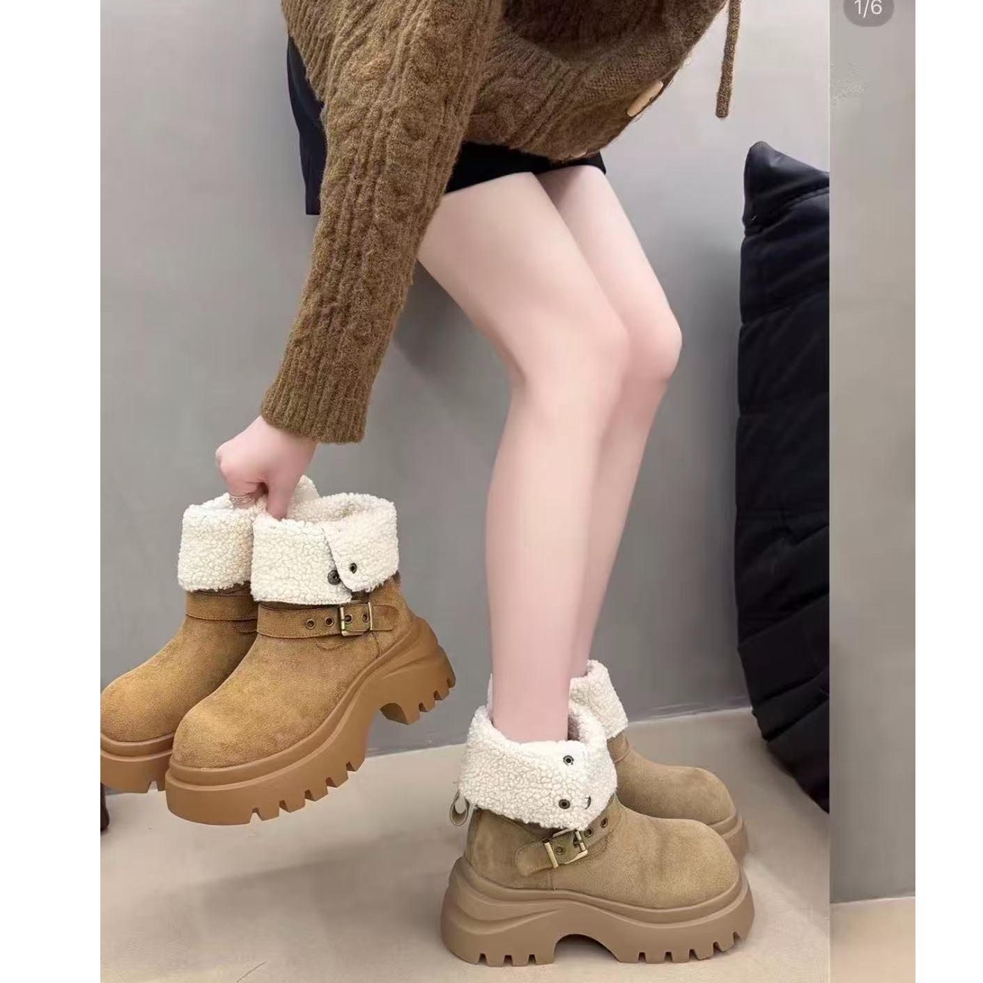 7017厚底马丁靴女秋新款小个子增高时尚百搭英伦风两穿机车靴