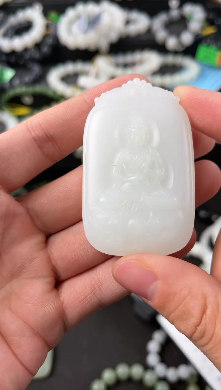 【闪购商品】和田玉无事牌未镶嵌且末天泰白玉观音牌微色差