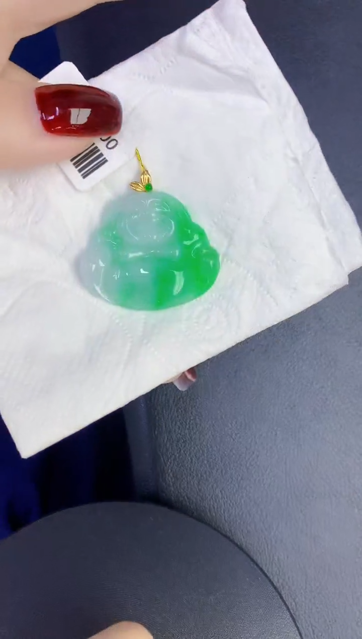 颈饰18K金镶嵌翡翠缅甸天然翡翠a货