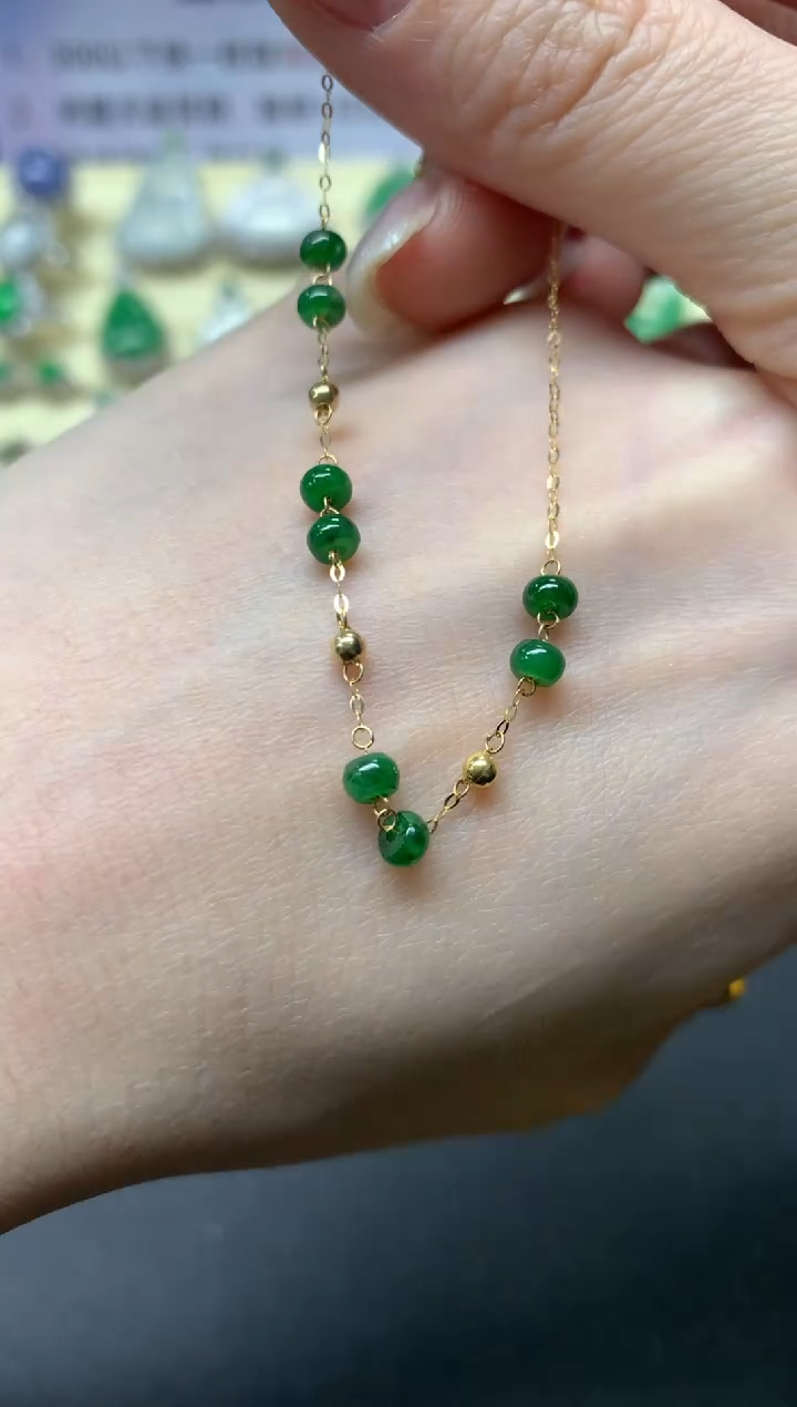 【闪购商品】翡翠手链18K金镶嵌手链|360+36