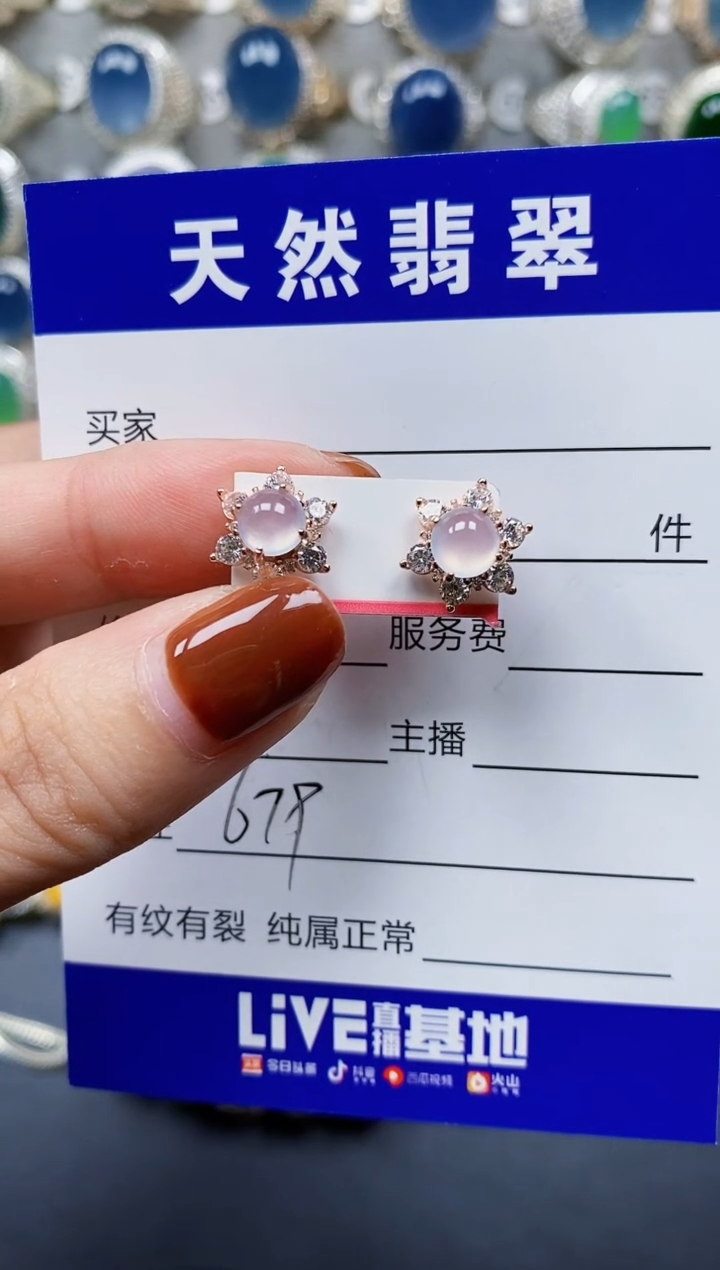 翡翠银S925镶嵌耳饰679