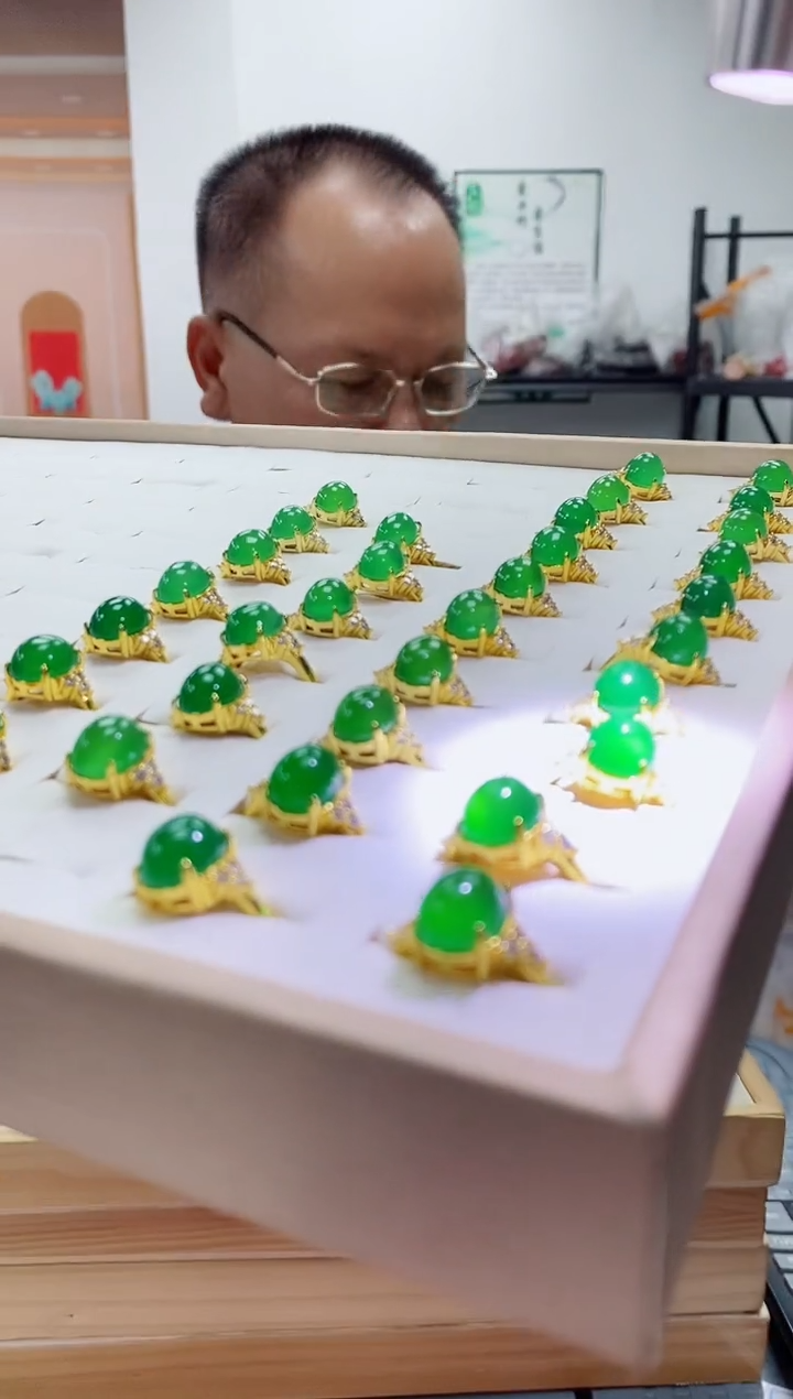 合金戒指玛瑙/玉髓极光绿玛瑙玉石戒指 多样性发一件