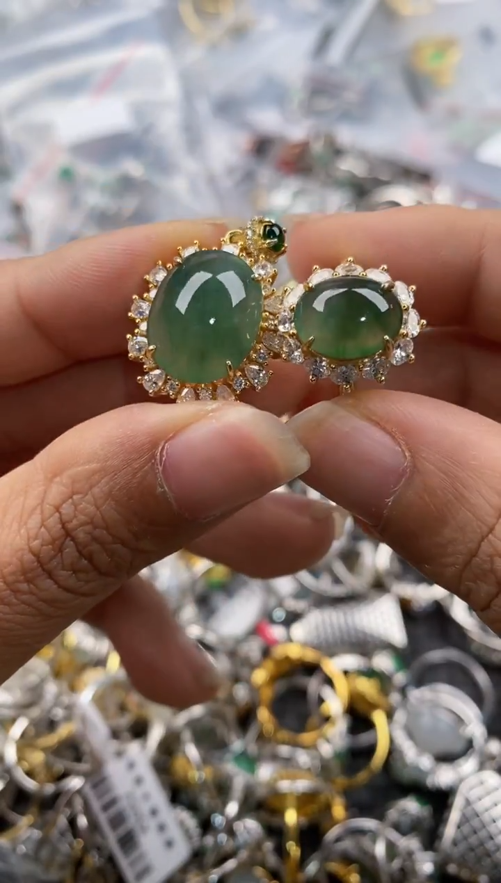 银S925镶嵌戒指翡翠3333---7