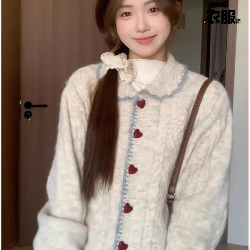 慵懒软糯麻花翻领长袖毛衣女冬季新款小个子甜美针织开衫上衣