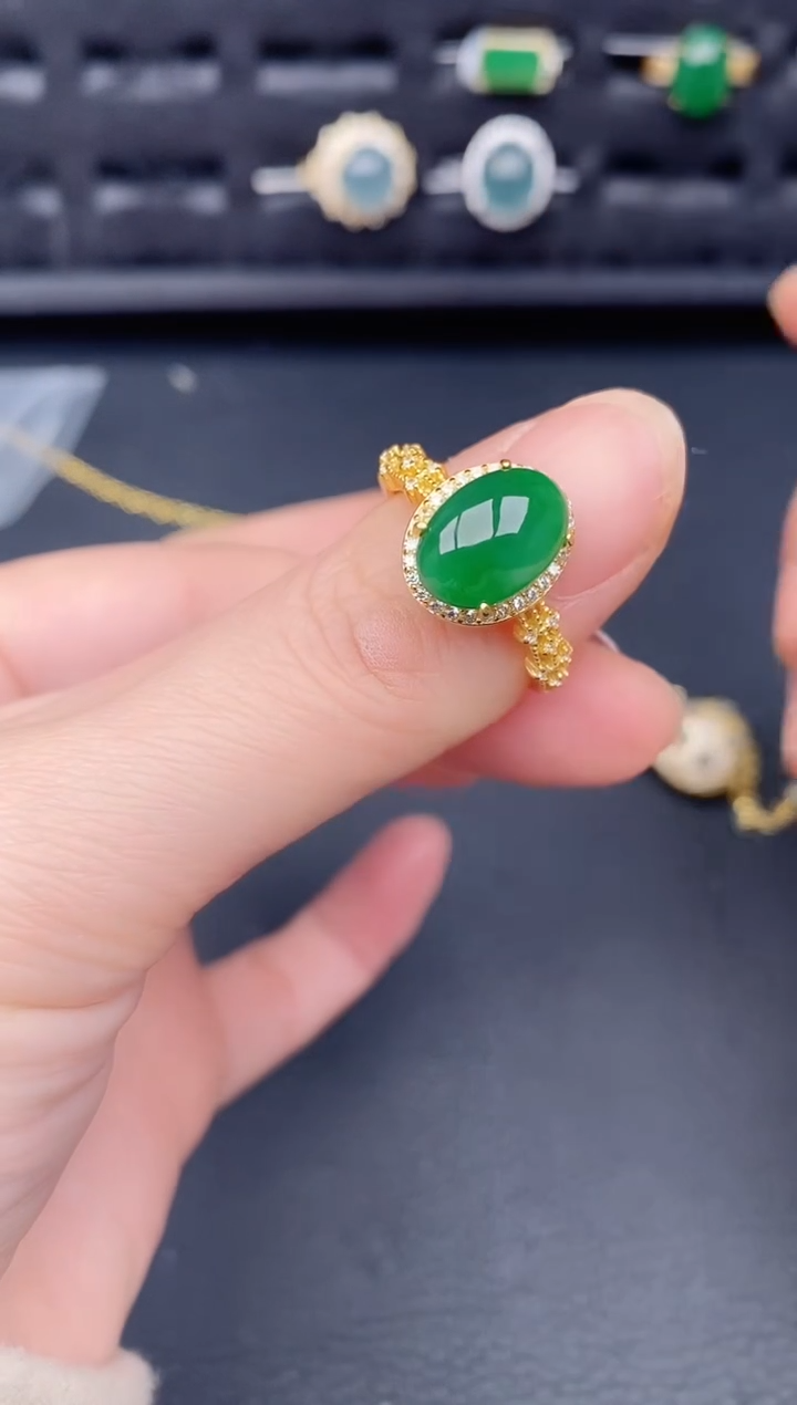 银S925镶嵌戒指翡翠天然a货翡翠265