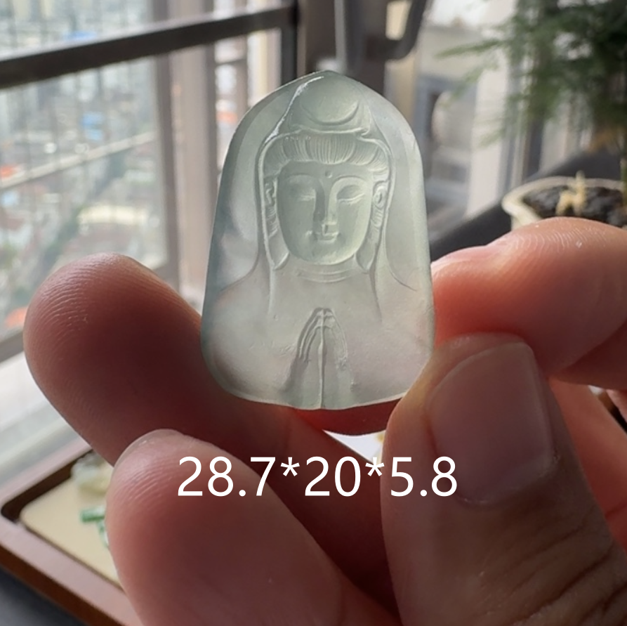 缅甸翡翠A货正冰观音牌定制