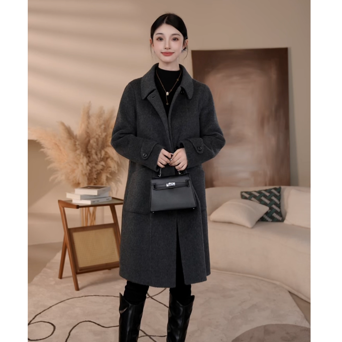 【曼贝】高端定制款双面绵羊毛大衣时尚设计感外套8484271【珮珮冬】