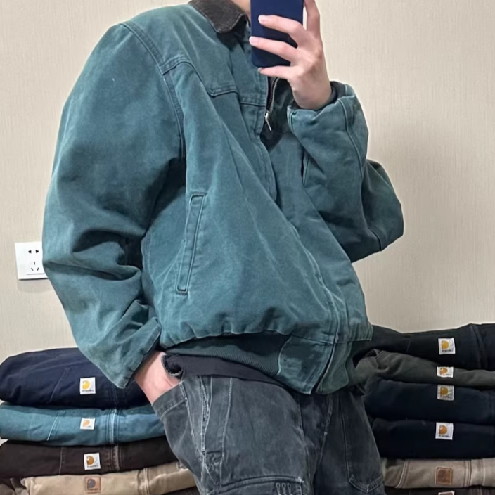 夯！J14圣达菲棉服重磅水洗做旧帆布卡哈工装boxy厚款特宽松外套