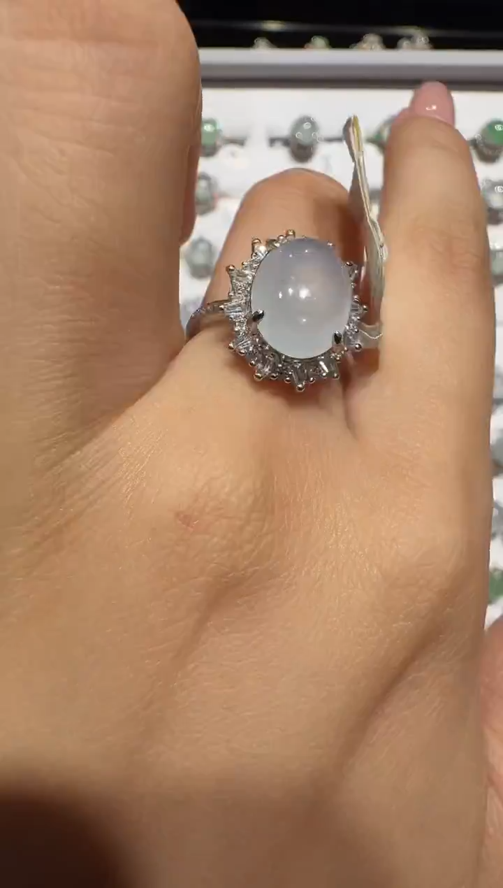 银S925镶嵌戒指翡翠925银镶翡翠戒指镶嵌128