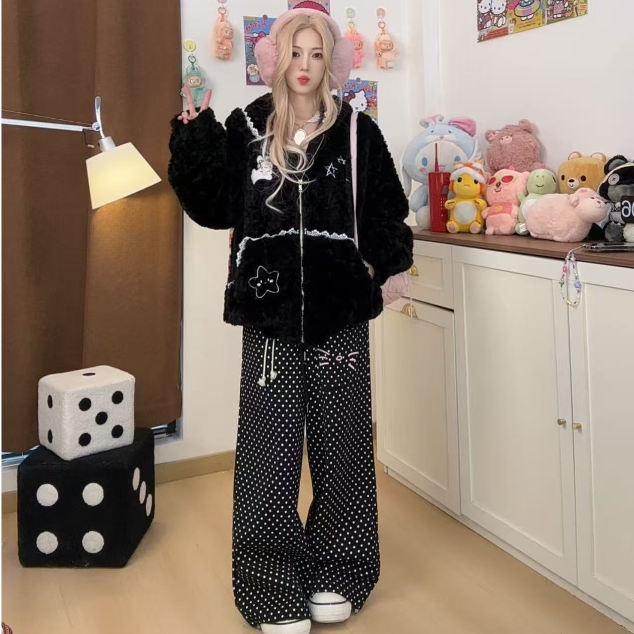 可爱兔耳朵羊羔毛连帽保暖毛绒外套