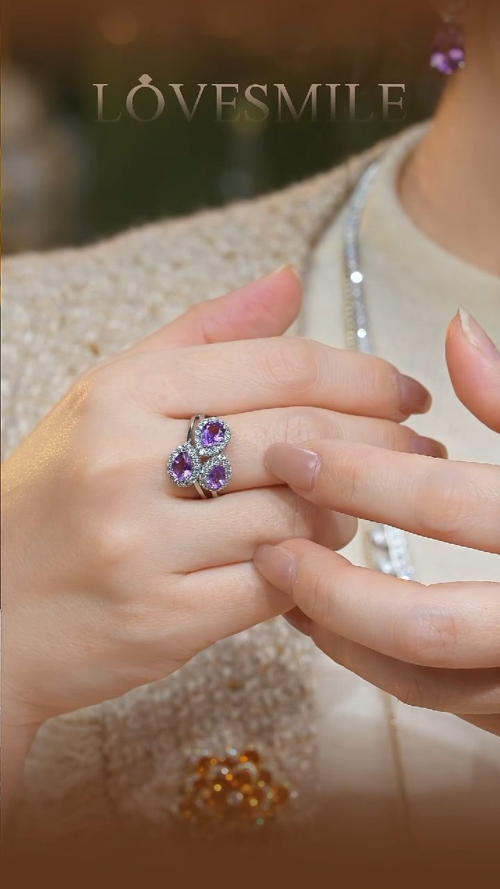 银S925镶嵌戒指紫晶圈口18号025