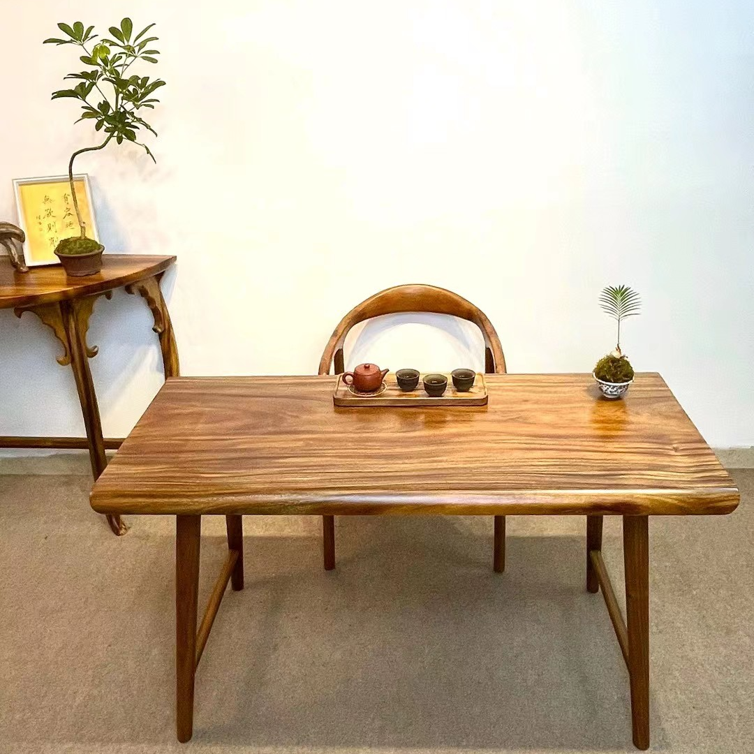 南美胡桃木中古风极简禅意小户型阳台原木茶/餐/书一体多功能桌