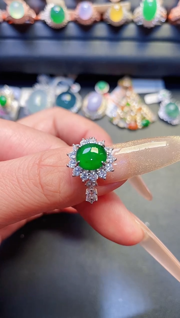 银S925镶嵌戒指翡翠天然