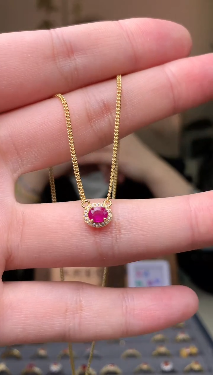 【闪购商品】红宝石颈饰银S925镶嵌项链