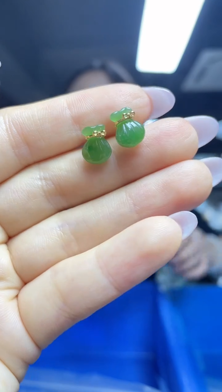 和田玉银S925镶嵌耳饰（多样性发一件）