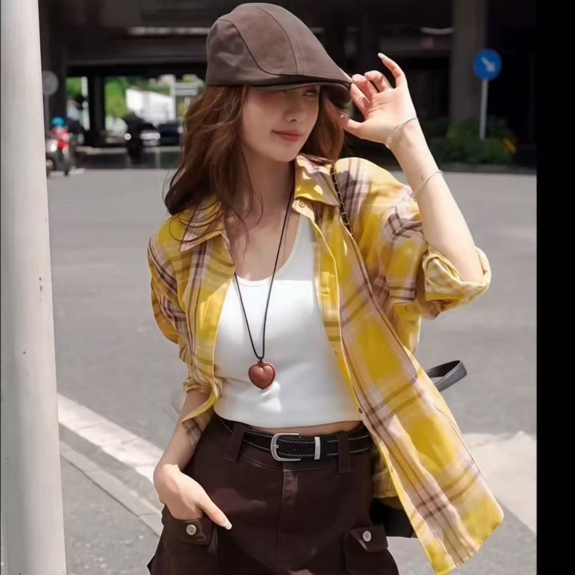 2025初秋格子复古印花格子衬衫长袖中长款高质感休闲宽松穿搭防晒