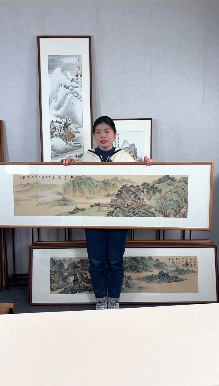 【闪购商品】国画手绘*松下品茗*52*172cm实木框