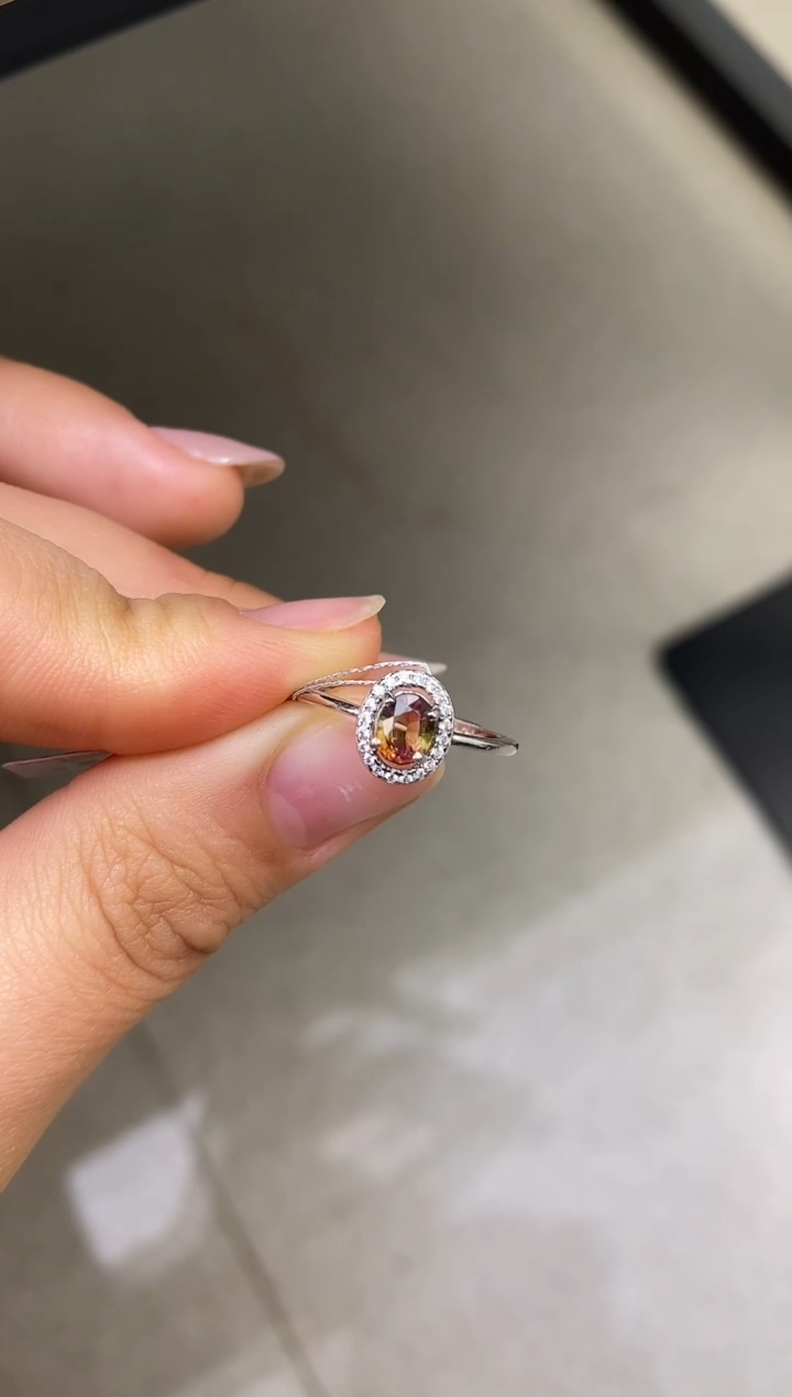 银S925镶嵌戒指碧玺天然碧玺