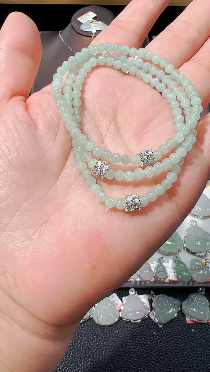 【闪购商品】翡翠手串未镶嵌甜阳绿小米珠手串