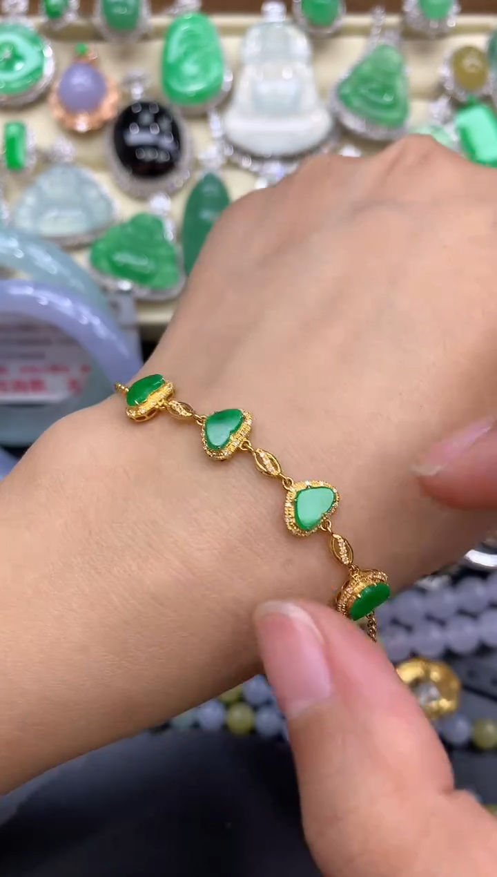 【闪购商品】翡翠手链18K金镶嵌315-中国好珍宝