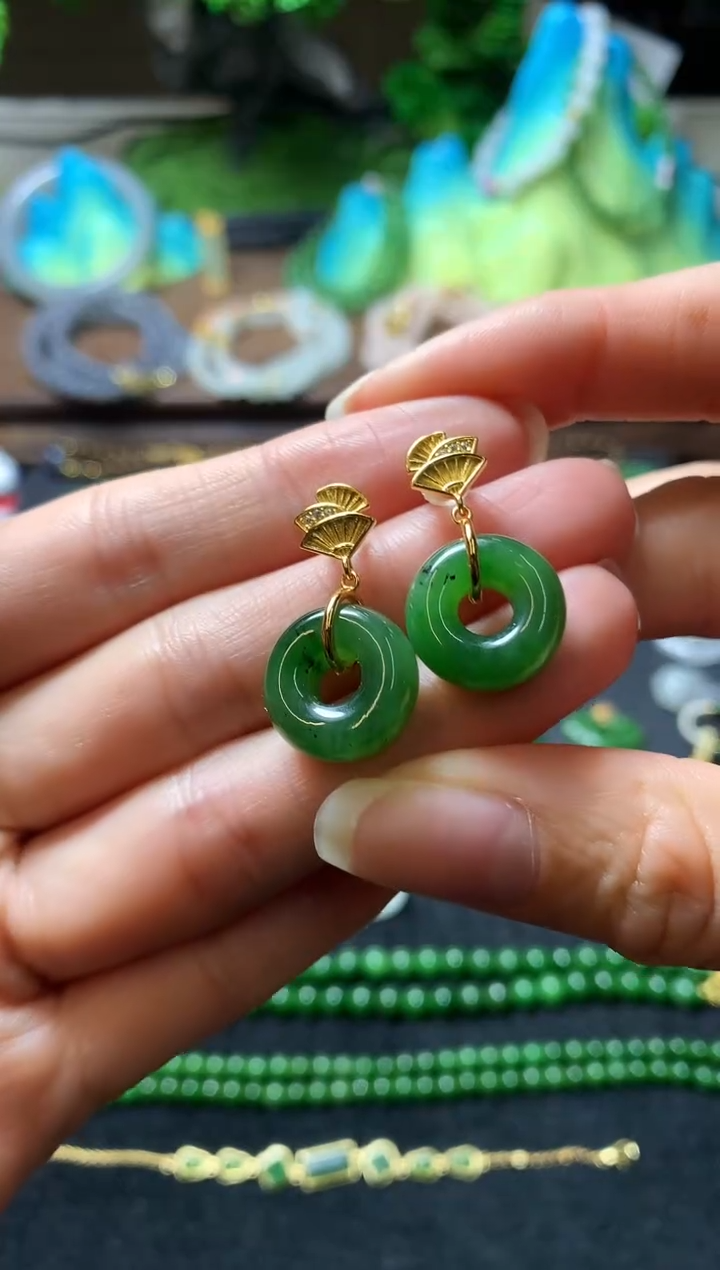 【闪购商品】和田玉银S925镶嵌耳饰耳钉