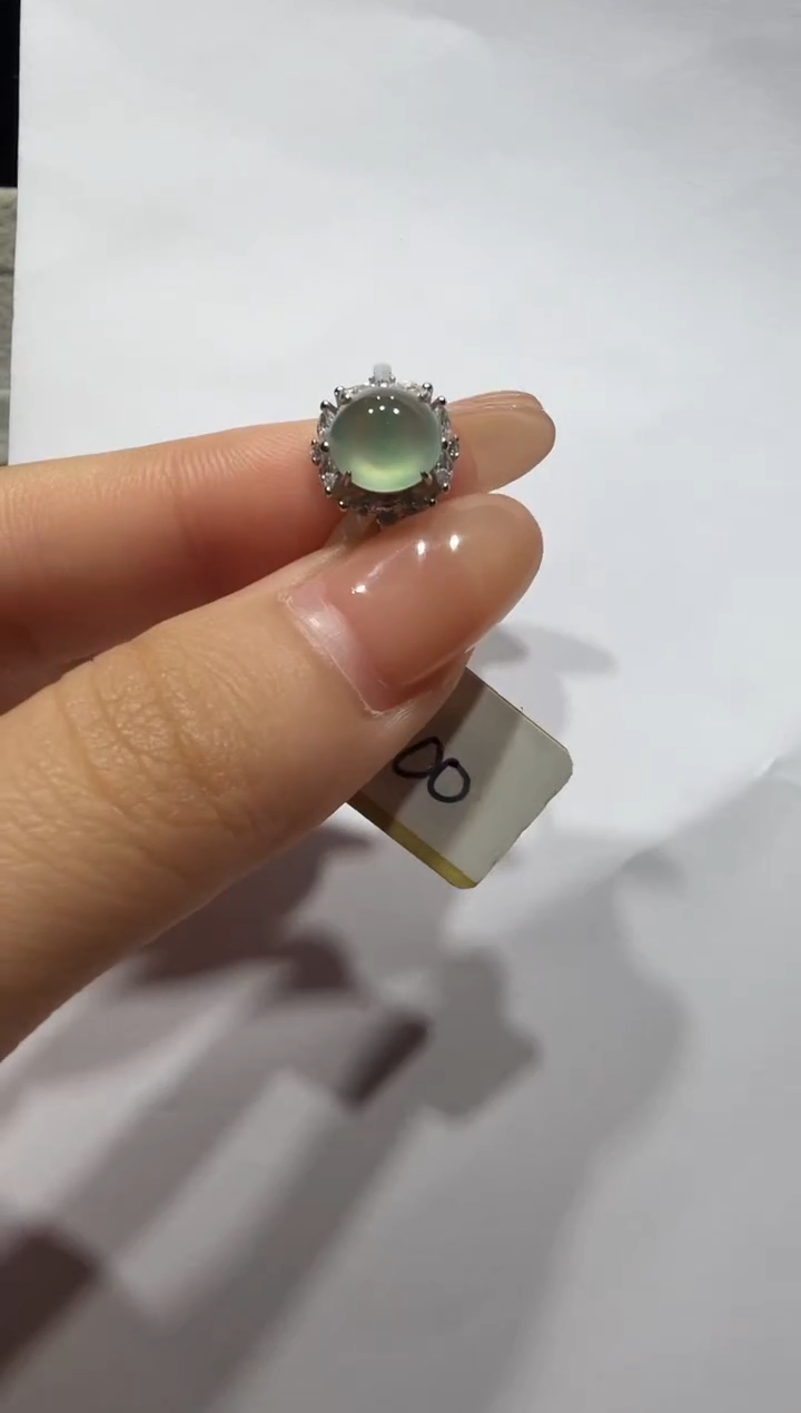 银S925镶嵌戒指翡翠925银镶缅甸A货翡翠戒指