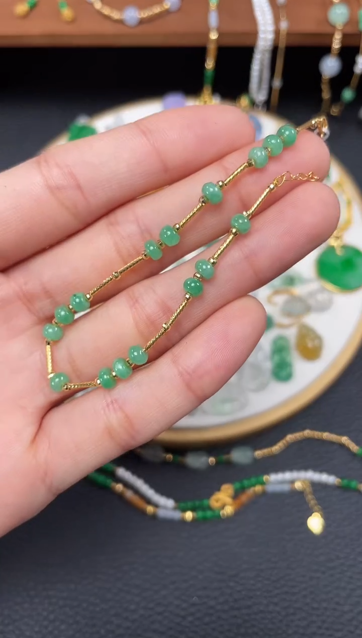 【闪购商品】翡翠套链18K金镶嵌一个   JK429