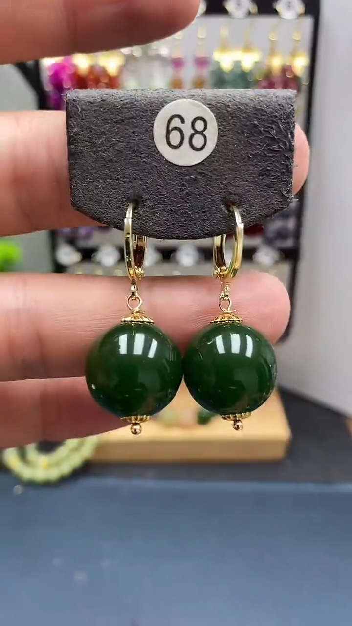 和田玉银S925镀金镶嵌耳饰尺寸16mm耳扣22