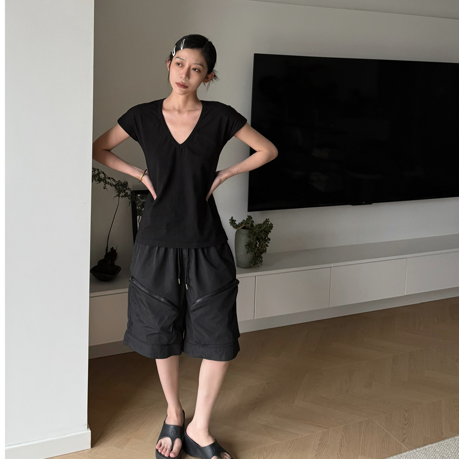 Y2NG解构立体感工装轻薄尼龙五分裤