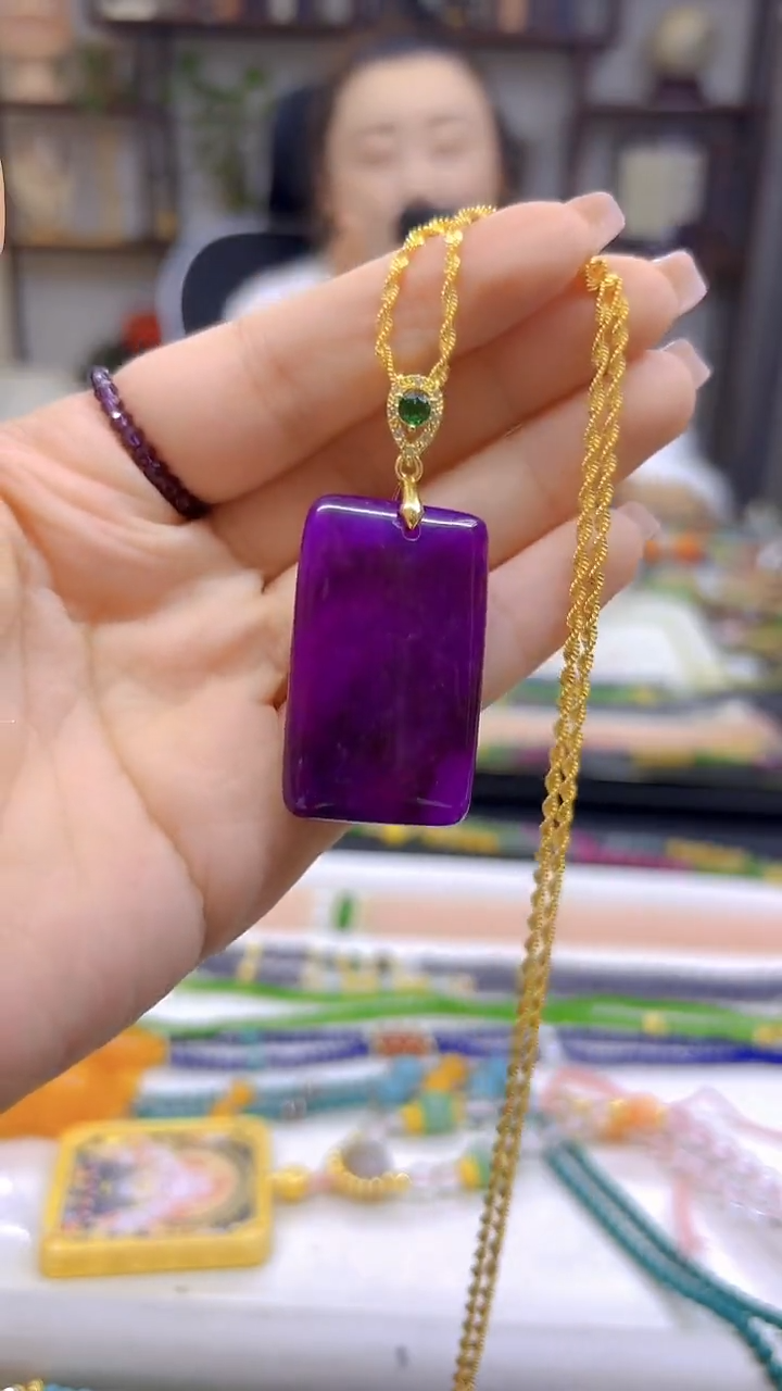 银S925镀金镶嵌苏纪石（舒俱来）吊坠(赠链)DIY款D252