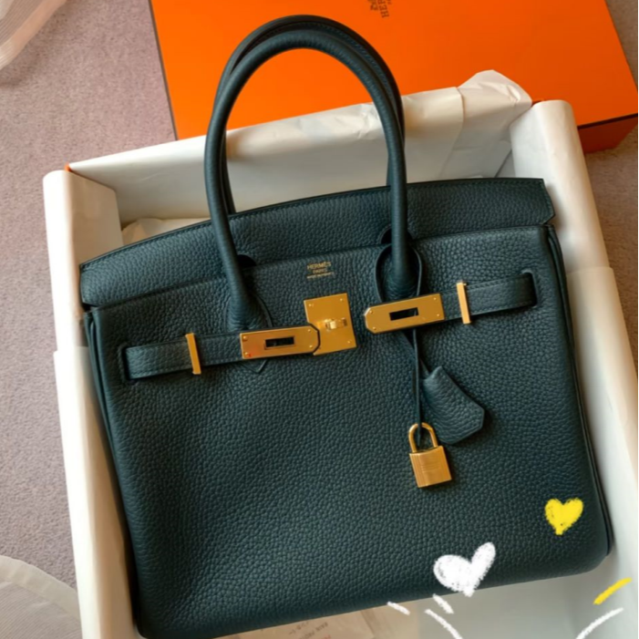 99新 Hermes/爱马仕 小花6枫深绿色birkin30金扣togo皮X刻包
