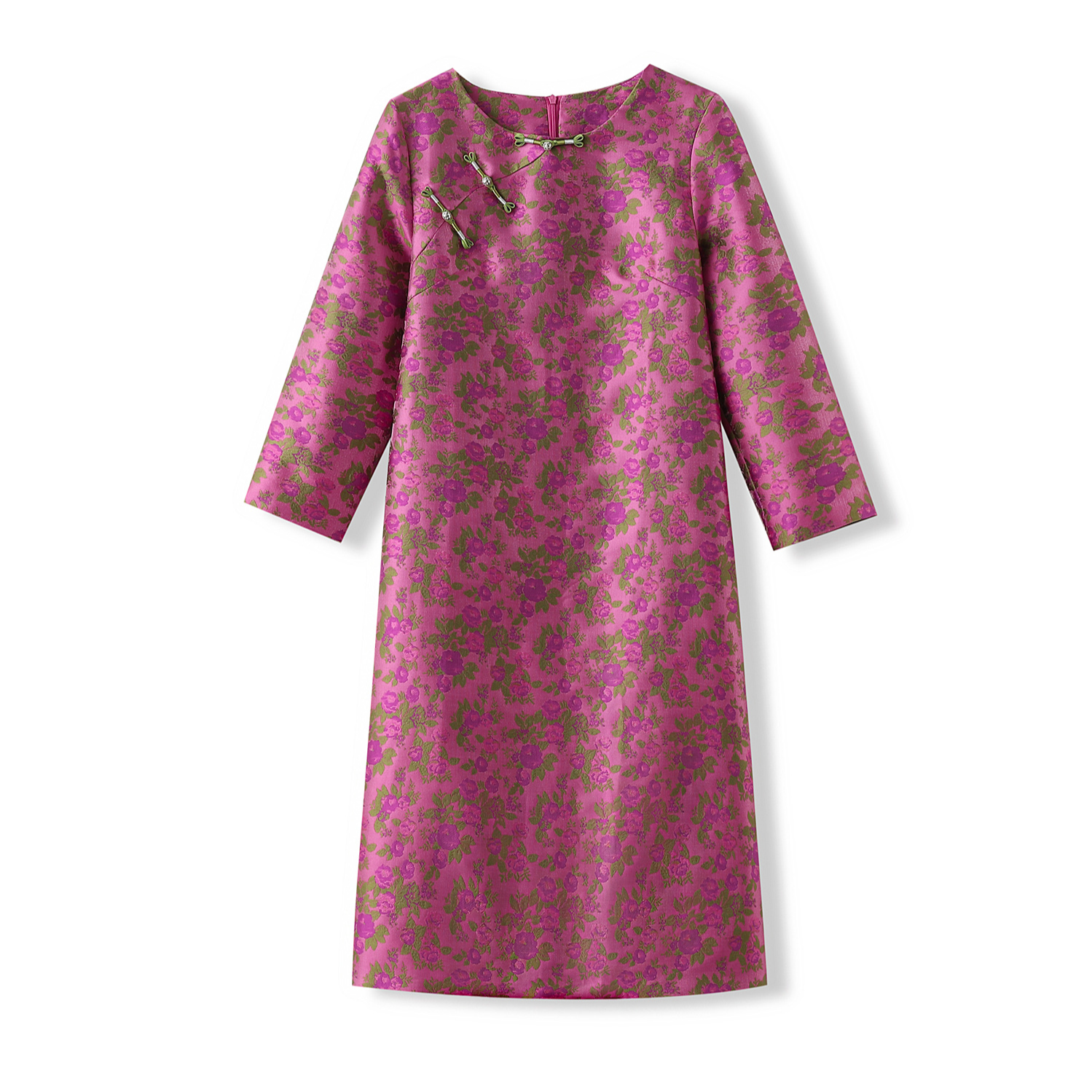 粉色提花小A版显瘦中长款提花大码年轻连衣裙L36