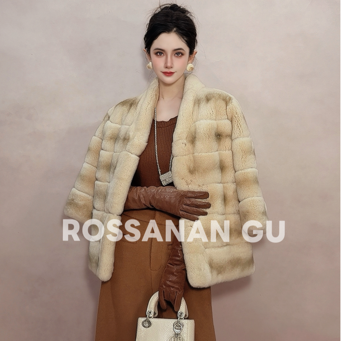 ROSAN【意韵】法国全进口紫标雷克斯土稀有金色龙猫纹绘染斗篷外套