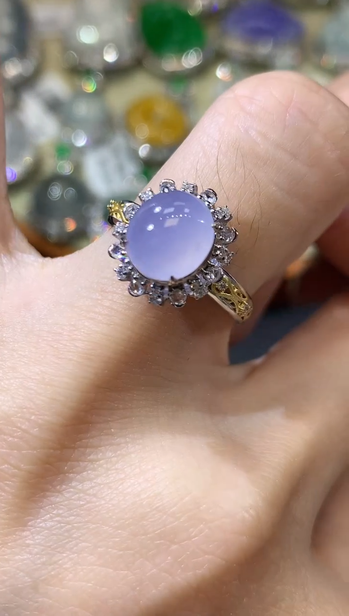 【闪购商品】翡翠戒指18K金镶嵌D10 紫货有一定色差