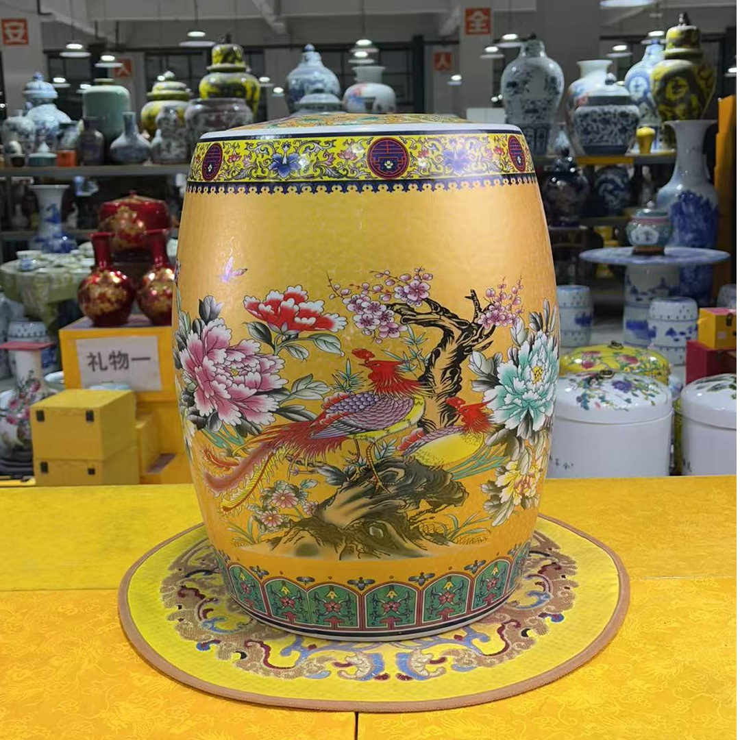 【高度36，肚径26，容量30斤米】景德镇珐琅彩帝王黄陶瓷大米缸