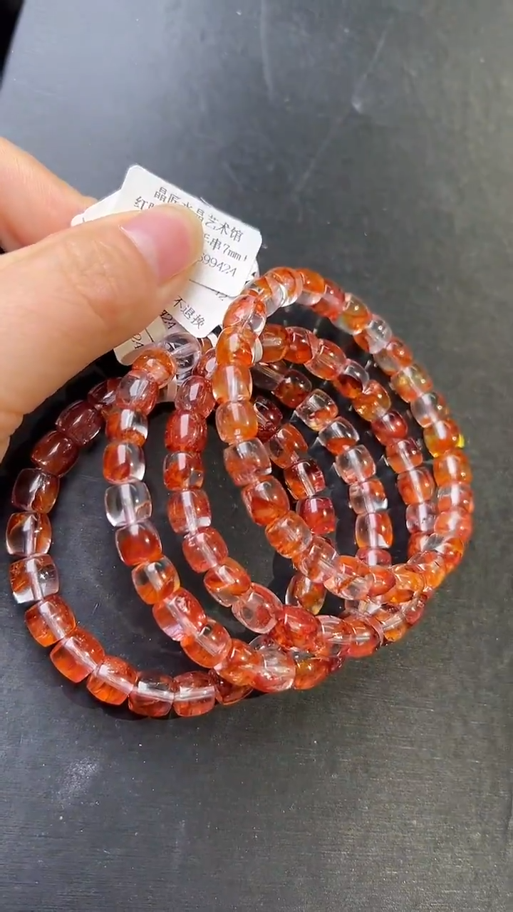 未镶嵌手串水晶红胶花直切手串7mm+ JP57678 多样性发一