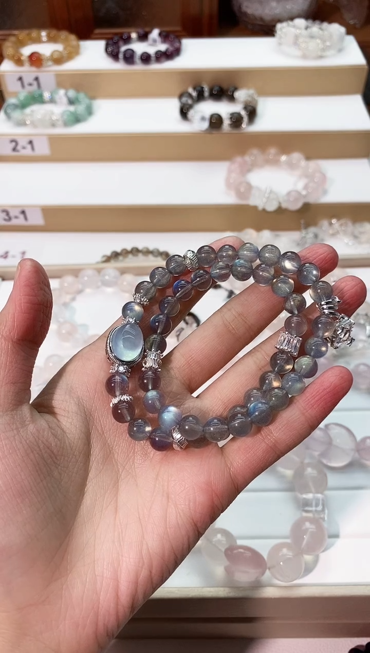 【闪购商品】水晶手串未镶嵌灰月光双圈手串