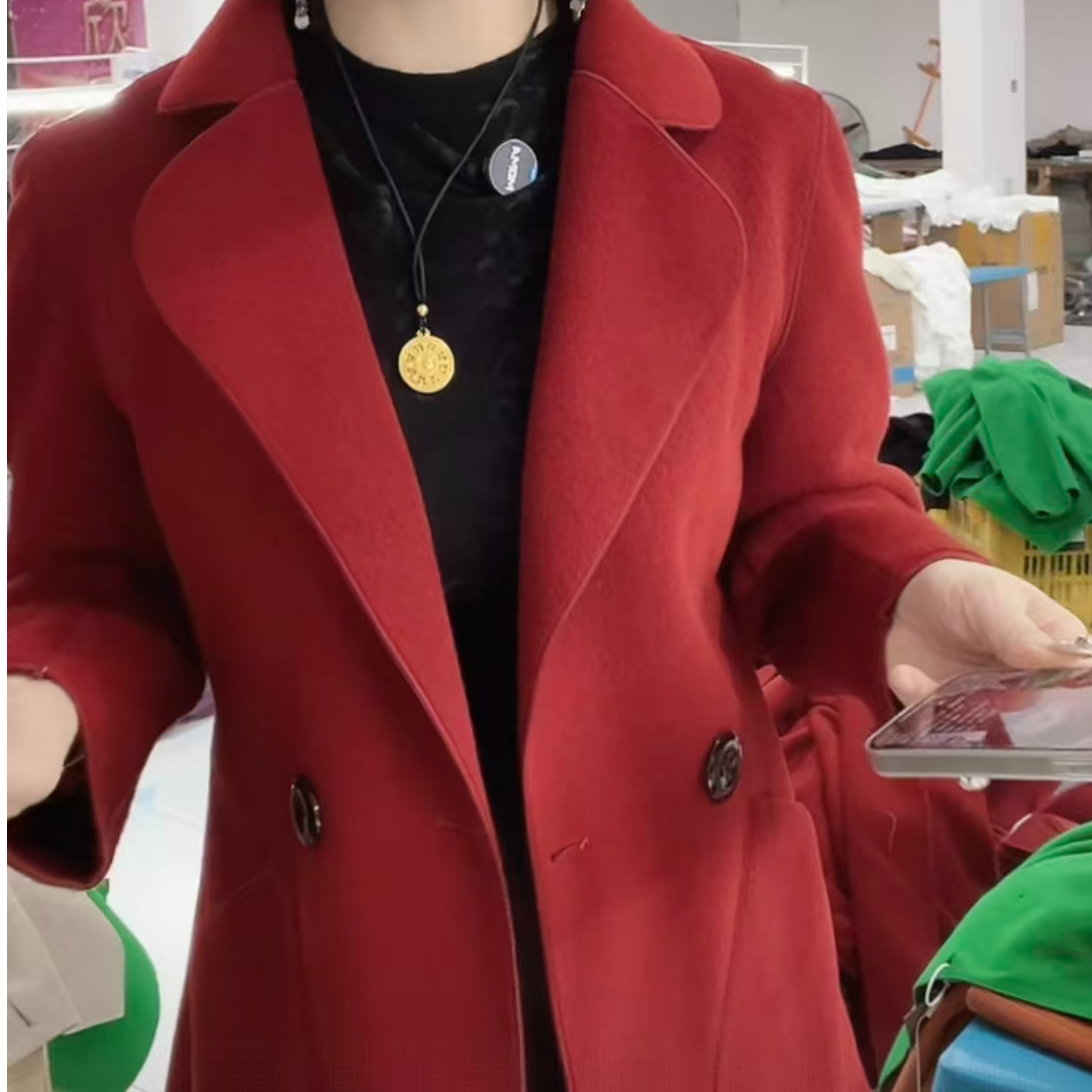 8811-气质显瘦时尚秋冬百搭休闲洋气秋冬双面绿色女士大衣呢子