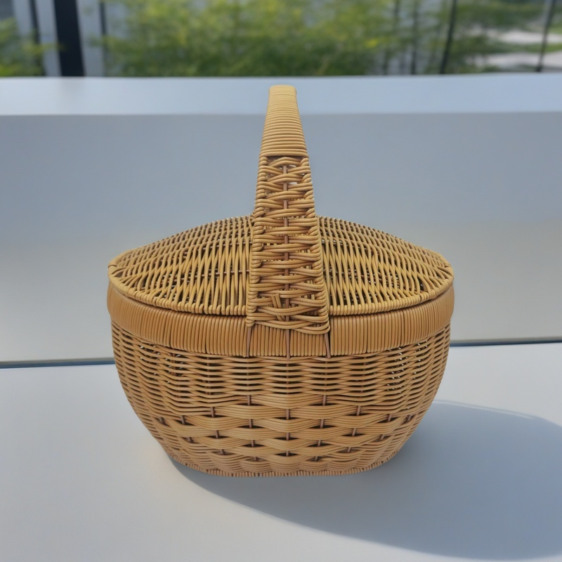 A2仿藤纯手工复古家用创意藤编手提篮35*27*20（带盖子)