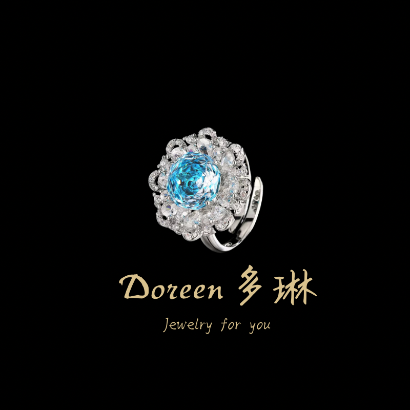 铜合金戒指 海蓝色花型玫瑰切戒指NC852