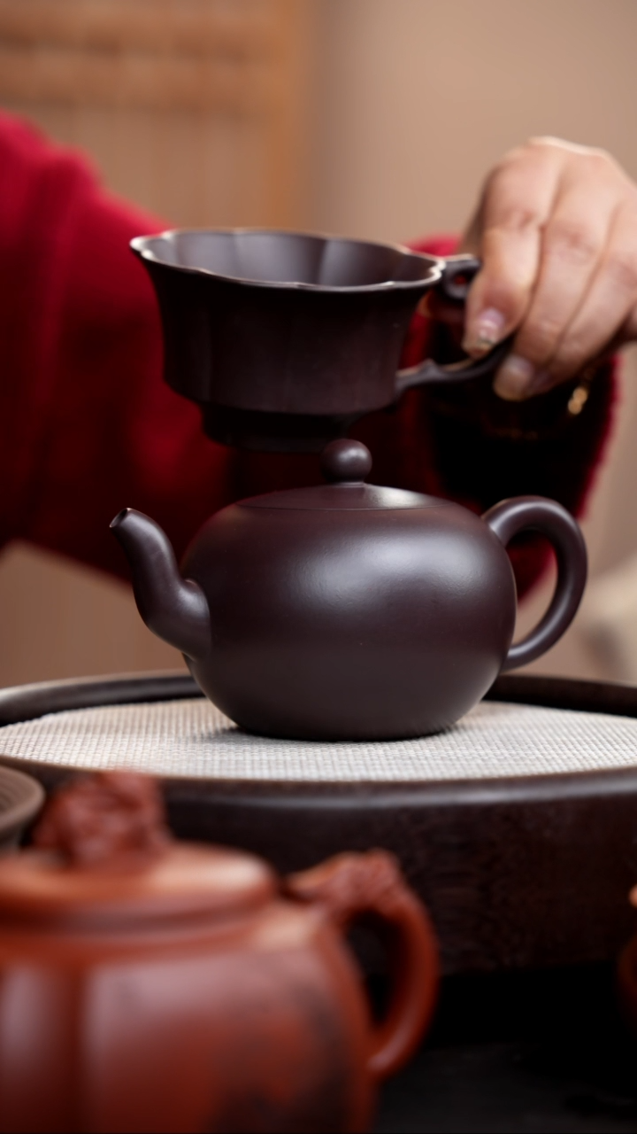 【闪购商品】紫砂茶壶紫泥一粒珠+手把杯+壶承017  预售