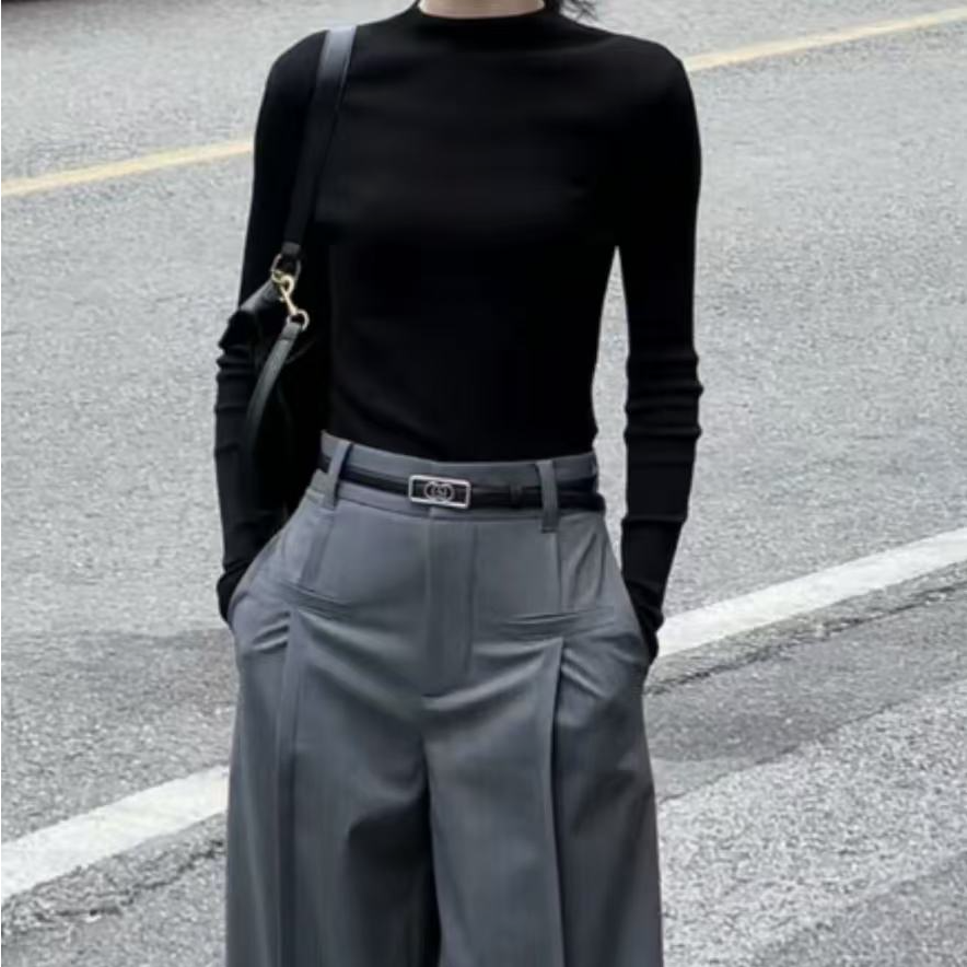 阿玛施AMASS女装极简纯色素面百搭长袖纯色亮片圆领针织衫5399686